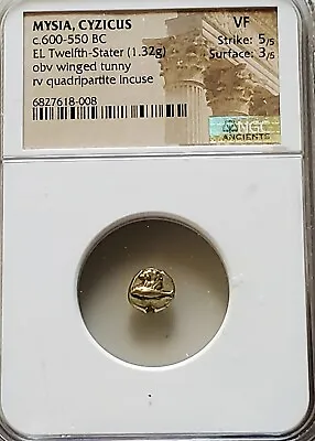 Mysia Cyzicus Winged Tunny 1/12th Stater NGC  VF 5/3 Ancient Electrum Coin • $995