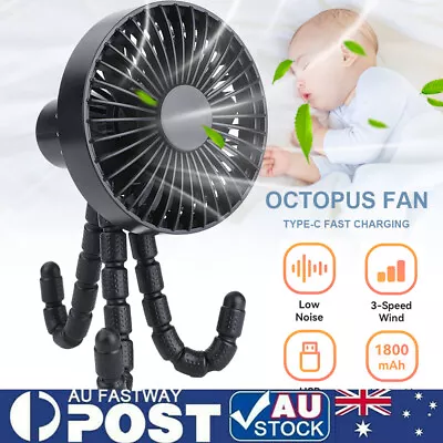 Handheld Fans Octopus Clip-on Fan Mini LED Fans USB Flexible Baby Stroller Fan • $18.92