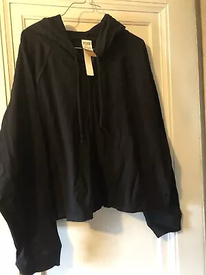 Victorias Secret PINK Womens Cropped Jacket Black Full Zip Hooded Pockets XL NWT • $20