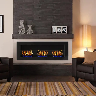£199.95 • Buy 4FT Long Bio Ethanol Fuel Fireplace Inset/ Wall Mounted Eco Fire Glass Burner