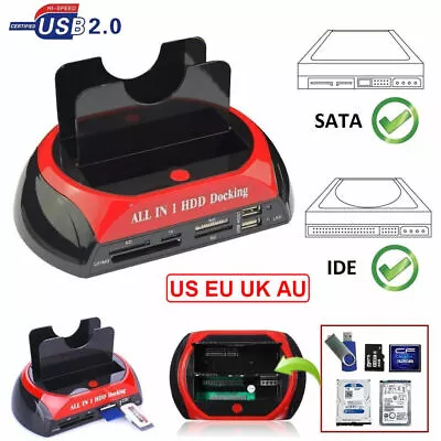 £30.94 • Buy 2.5  3.5  Dual Slots USB 3.0 SATA IDE HDD Docking Station Hard Drive Card Reader