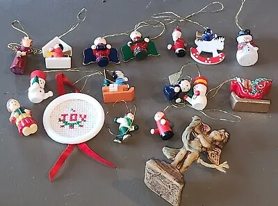 Lot Of Vintage Miniature Christmas Tree Ornaments Wood Plastic Resin 1980s • $12.79