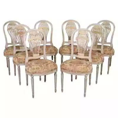 Superb Set Of 8 Maison Jansen Attributed Set Painted Gilded Dining Chairs • $4495.50