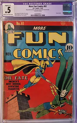 1940 More Fun Comics 61 CGC .5 R Classic Dr. Fate Alien Machine Gun Cover. RARE! • $864.99