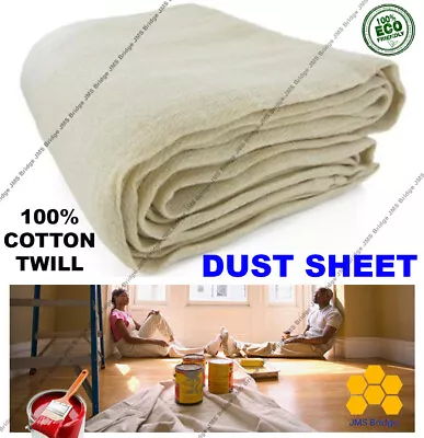 1 Cotton Dust Sheet Large Heavy Duty Decorating Paint Protection Twill Cover DIY • £7.98