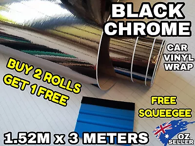 BLACK CHROME Car Vinyl Wrap Sticker AIR RELEASE Film DECAL ROLL 1.52M X 3M • $53.99