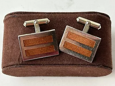 Vintage Christian Dior Cuff Links Brown Rectangle Gold Tone Signed • $24.99