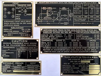 Willys Military Jeep M38A1 G758 Data Plate Set With Rivet USA • $49