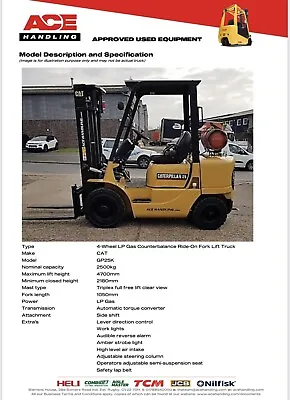 CAT GP25K Gas Container Spec Forklift Buy-£7495 HP-£37.43pw Hire-£67.50pw AH1801 • £37.43