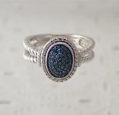 Fine Pave Affinity Blue Diamond Sterling Silver Size 9 Ring By JS Weighs 6.3g • $222.62