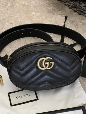 $1275 • Buy Gucci Black Matelassé Leather GG Marmont Belt Bag