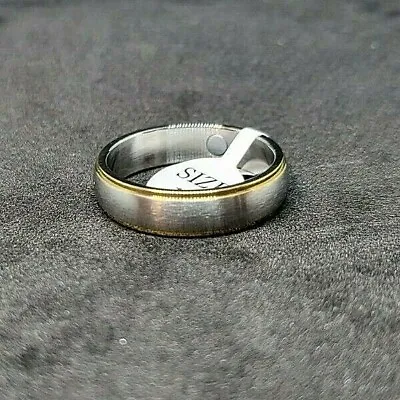 Magnetic Brushed Center With 18K Gold Plated Accent Stainless Ring 6mm Size 6 • $19.99