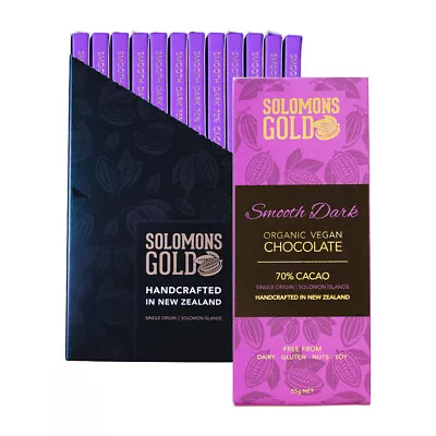 ^ Solomons Gold Organic Vegan Smooth Dark Chocolate (70% Cacao) 55g X 12 Bars • $77.62