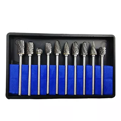 10Pcs 1/8'' Shank Tungsten Carbide Metal Rotary Drill Bits Tool Cutter Files Set • $17.29