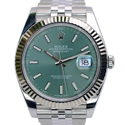 Rolex Datejust Ii Mens Watch 18kw & Ss Green Index Dial Fluted Jubilee 126334 • $15008