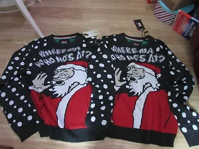 Men's Novelty Christmas Themed Jumper Where's Ma Ho Ho Ho's At 3 Santas Attire • £10