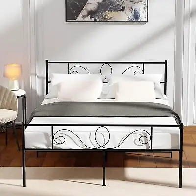 DOUBLE SIZE Metal Bed Quality Frame Scroll Headboard Design Black • £69.99