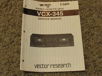 Vector Research Vcx-345 Stereo Cassette Deck Original Service Manual  • $11.94