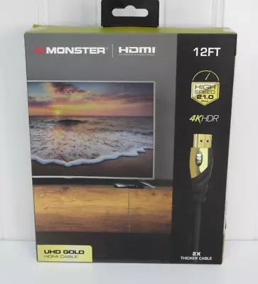 Monster Ultra HD Gold HDMI 2.0 Cable 12ft Black New Sealed Box • $15.99