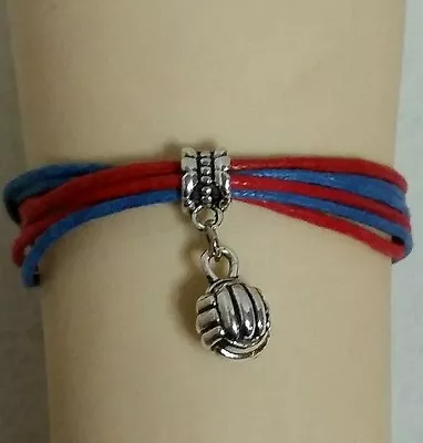 Sports Sports Charm Bracelet Silver-volleyball- Red & Blue-6 1/2 -8 1/2 - #178 • $2.99