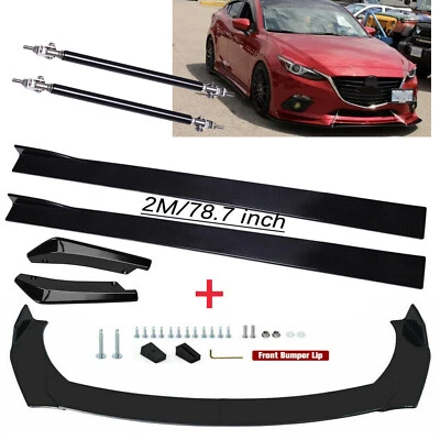 $69.99 • Buy For Mazda 3 Hatchback 04-21 Front Bumper Lip Splitter + Side Skirts + Strut Rods