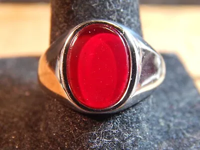 Men's Stainless-steel Ring With A Stunning Red Stone Size 10 UK U Weight 8 Gr • $19.88