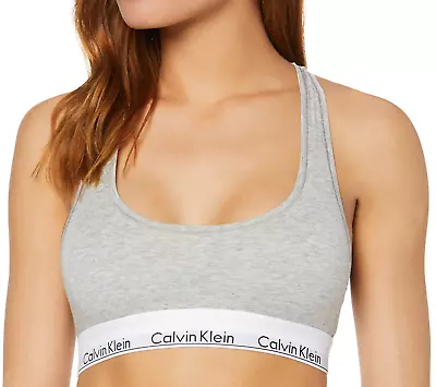 Calvin Klein Women's Racerback Bra Modern Cotton Bra In Grey/White Size M • £18.99