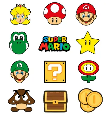 Set Of 12 Super Mario Themed Cupcake Toppers Edible Icing Or Photo Paper Mario • £2.99