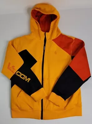 VTG Volcom Jacket Skateboard Yellow Spell Out Streetwear Full Zip Large L Hoodie • $32.95