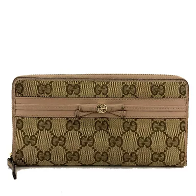 GUCCI Interlocking G GG Logo Canvas Zip Around Long Wallet/1Y0060 • $1