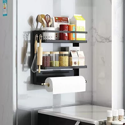 Spice Rack Storage Organizer Space Saver Magnetic Fridge Side Shelf Paper Holder • £14.95