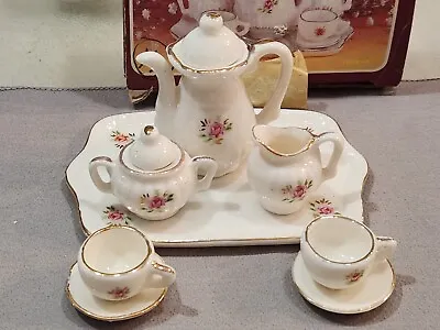 Mini Porcelain Floral 10 Pc Coffee Tea Set Tea Pot Sugar Creamer 2 Cups Saucers • $12.99