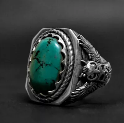 Vintage Green Turquoise Eagle Indian Tribal Stainless Steel Retro Biker Ring • $13.88