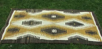 Vintage  Navajo Wool Rug DIamondTAn/Gold Black/Brown 36 X71  • $75