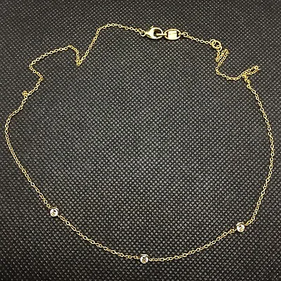Judith Ripka 14K Goldplated Silver Bezel Set CZ 3-Station Necklace • $109.99