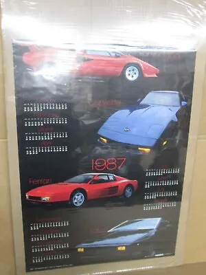 Vintage Corvette Exotic Poster Car Calendar Garage Lamborghini Lotus 1986 19310 • $40