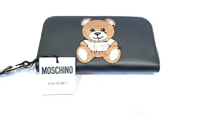 Moschino Couture Embroidered Bear Logo Zip Around Continental Wallet Authentic! • $248