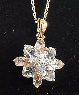 JTV Gold Over Sterling Aquamarine & Morganite Cluster Pendant With 18” Chain • $39.99