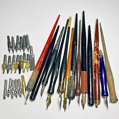 Vintage Dip Pen Nibs & Handles Lot Speedball Pedigree Grumbacher Sengbusch • $29.99