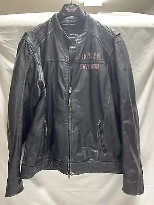 Harley Davidson #1 LOGO Distressed Goatskin Leather Cafe Racer Size XL • $175