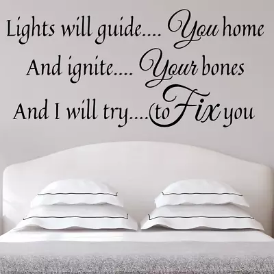 Cold Play Music Lyrics Wall Sticker Lights Guide Home I Will Fix You Att Vinyl  • £8.49