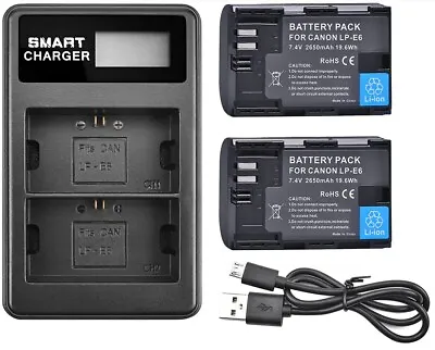 2-Pack 2650mAh Replacement LP-E6 Battery + USB Dual Charger Kit For Canon Camera • £23.99