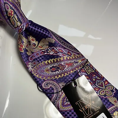 Nwt Verse 9 Multi Color Paisley Style Print Silk Designs Neck Tie & Hanky • $24.99