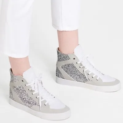 $39.99 • Buy NWT Zara Glitter Shiny High Top Lace Up Sneakers Silver White Grey 1750/101 US10
