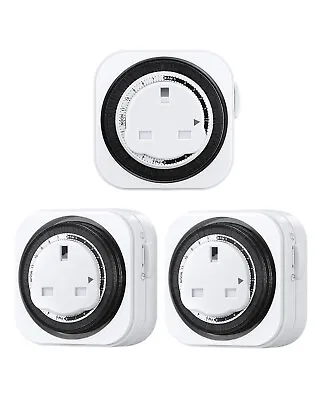 DEWENWILS 3 Pack Mechanical Timer Socket Switch24 Hour Programmable Light Timer • £16.99