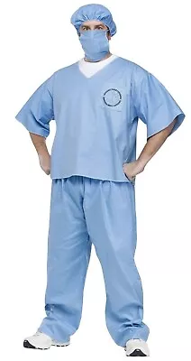 Mens STD & Plus Emergency Doctor Costume Scrubs Shirt Pants Mask Hat Blue • $28.88