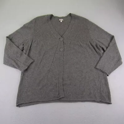 J Jill Sweater Womens 3X Gray Cardigan Button Up Jumper Cashmere Ribbed V Neck ^ • $34.97