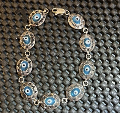 $19 • Buy Sterling Silver Evil Eye Glass Bead Bracelet