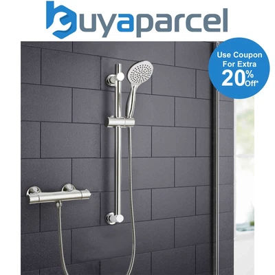 £48.99 • Buy Round Chrome Thermostatic Shower Mixer Bar Valve & Riser Rail + Hose + Head