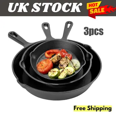 £23.89 • Buy Cast Iron Skillet Set - 3 Pre-Seasoned Non-Stick Heavy Duty Durable Frying Pans